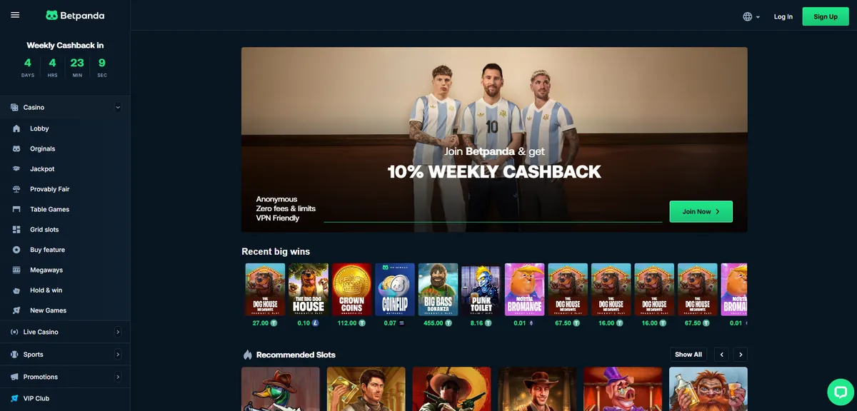 Betpanda casino 10% weekly cashback banner