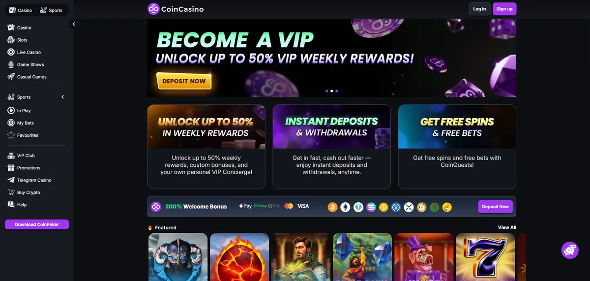 CoinCasino VIP rewards and welcome bonus