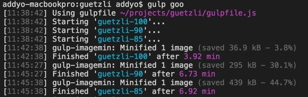 guetzli being run from gulp for optimisation