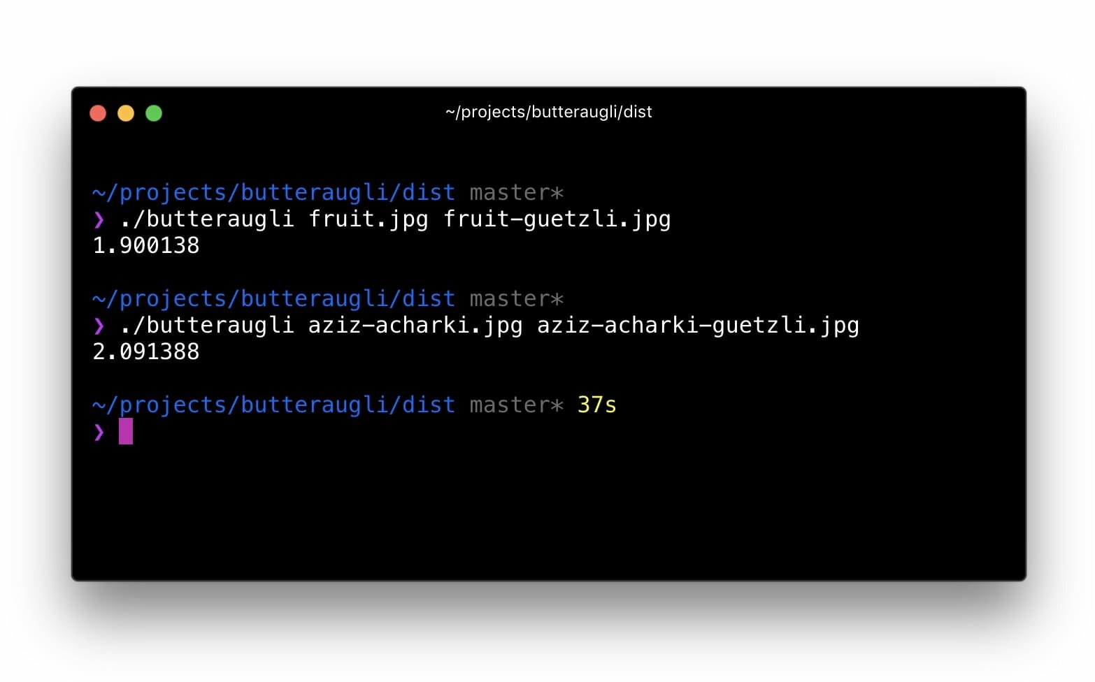 butteraugli being run from the command line