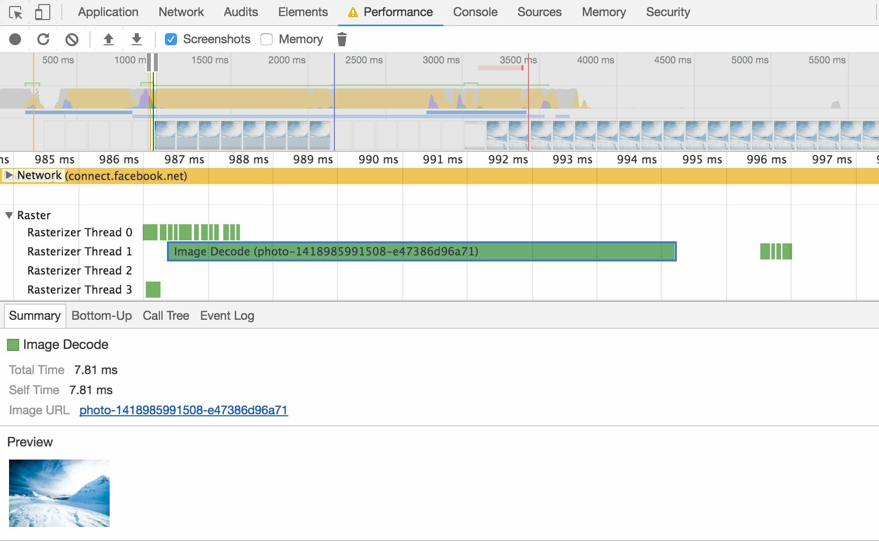 image decode costs shown in the chrome devtools