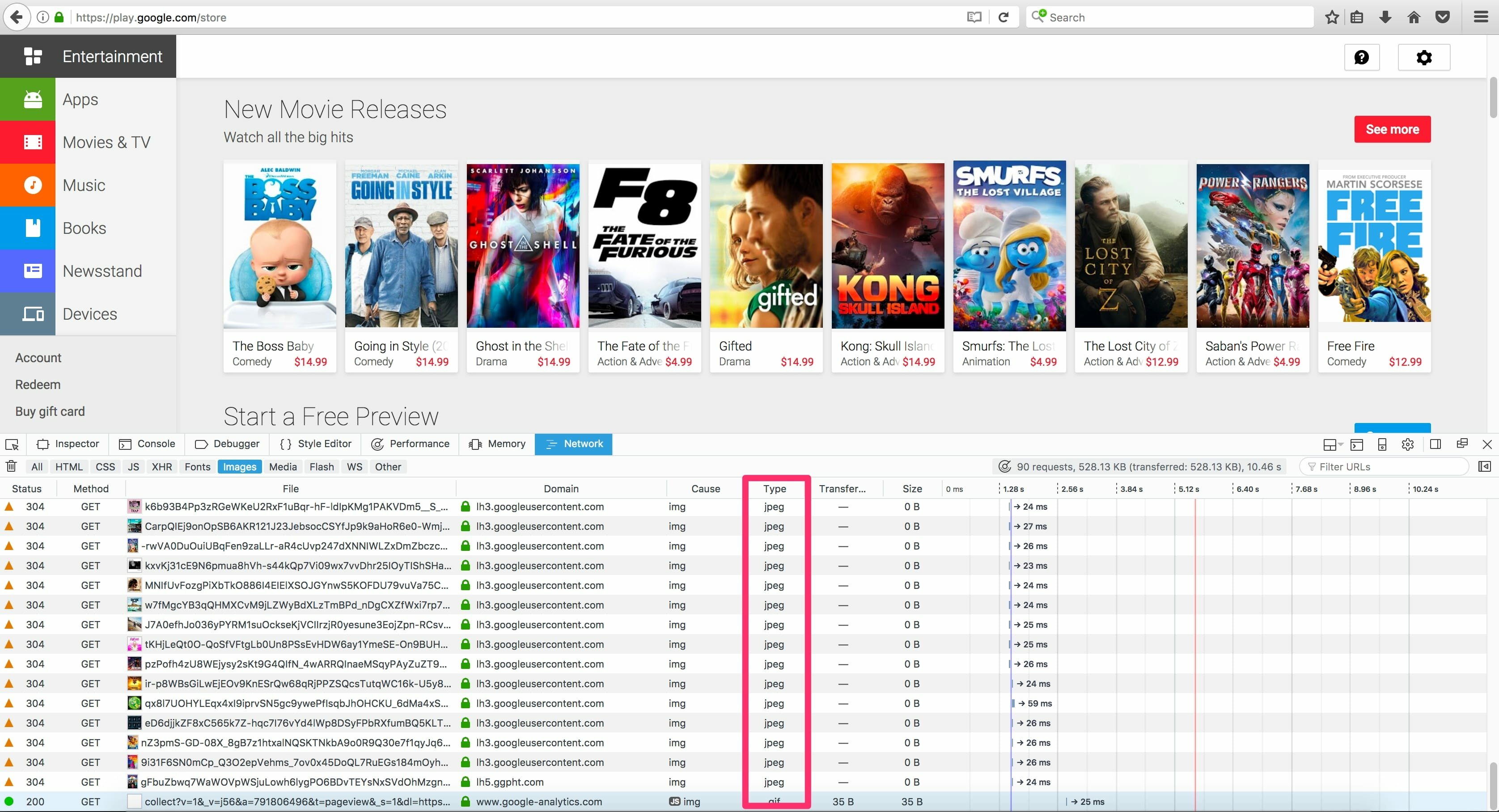 While the Play store delivers WebP to Blink, it falls back to JPEGs for browsers like Firefox.