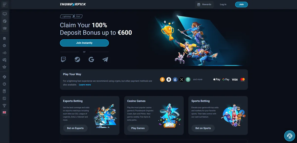 Thunderpick 100% deposit bonus up to 600 euro