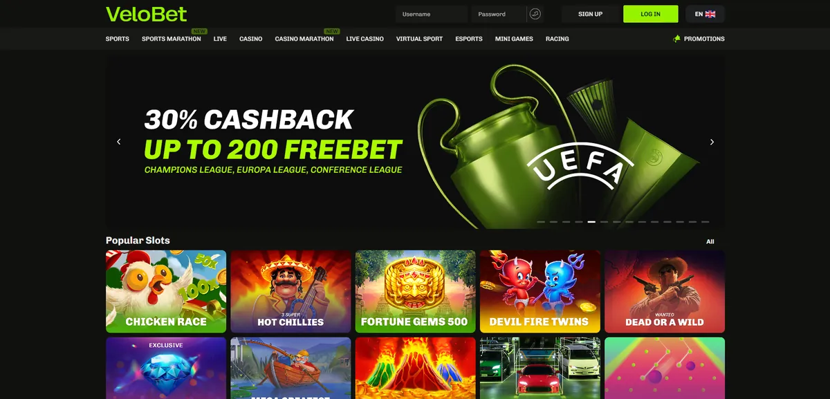 VeloBet 30% cashback and freebet promotion